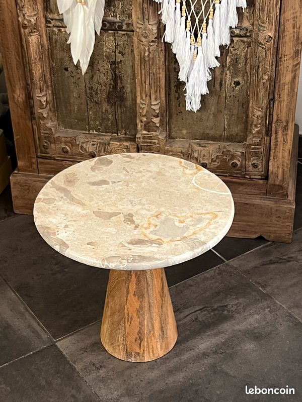 Table basse marbre et bois massif (image 1)