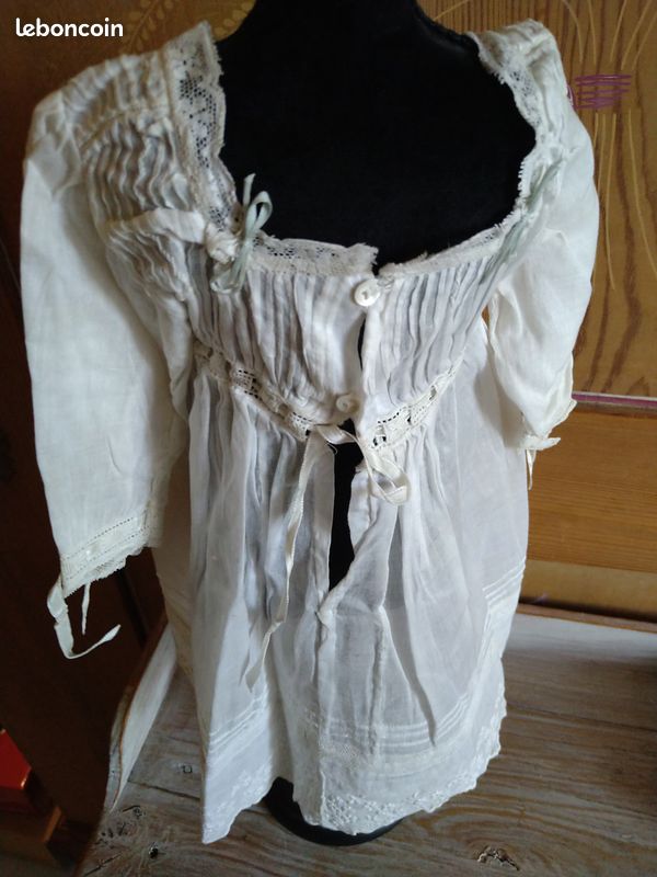 ANCIENNE ROBE De Bapteme Organdi Brode Avec Son Bonnet EUR 35,00