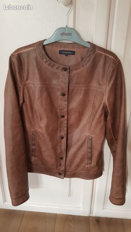 Veste En Cuir Noir Femme Taille L - Occasion Très Bon état, Style Blouson