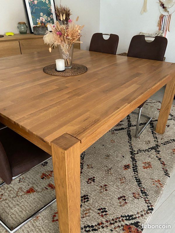 Table pour Salle à Manger Carrée en Bois de Hêtre et MDF (80x80 cm