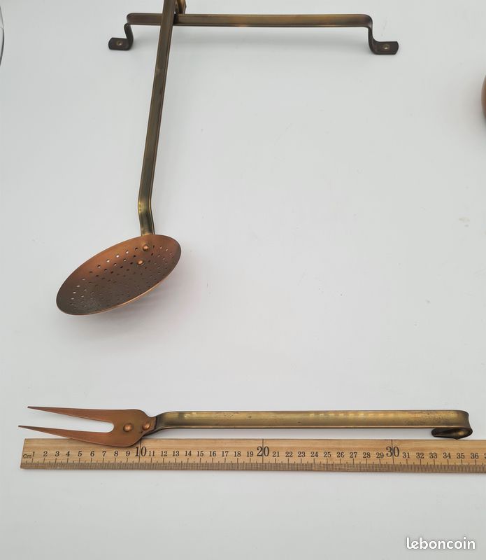 Ustensiles en cuivre et laiton, avec barre support, Déco cuisine Vintage - J38 (image 9)