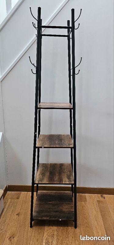 Porte manteaux 4 étagères bois style industriel (image 3)