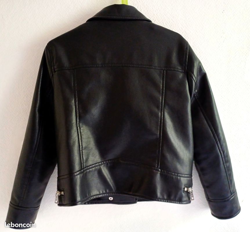 Veste En Cuir Noir Zara Byker Pour Fille - Taille 3/4 Ans (occasion Très Bon état)