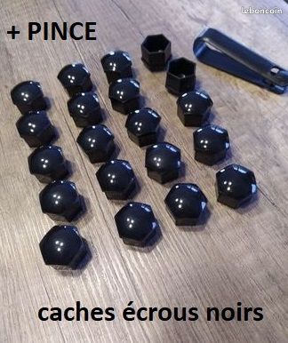 Kit de 20 caches écrous noirs brillants avec pince (image 2)