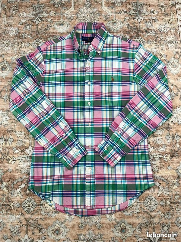 Chemise à carreaux Ralph Lauren Slim Fit rose vert S manches longues homme - #Cl5968 (image 5)