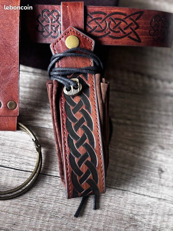 HiiFeuer Ceinture Médiévale Vintage Avec Pochette Et Anneau Torique - Cuir Synthétique Pour LARP