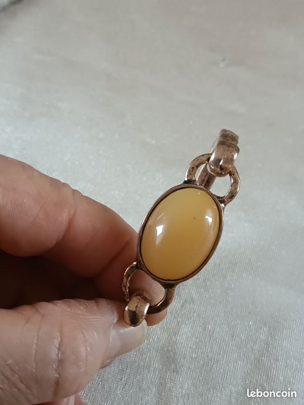 Bracelet vintage grosse pierre jaune et laiton (image 4)
