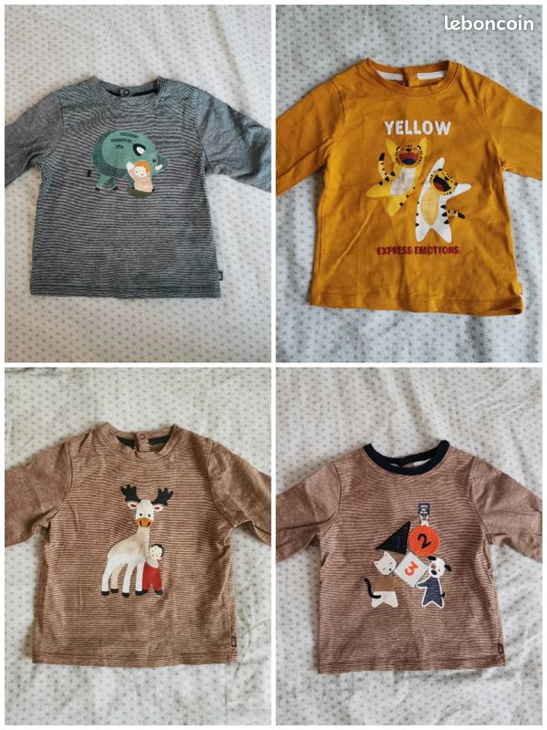 Lot 4 tee shirt manches longues Obaibi 6 mois (image 1)