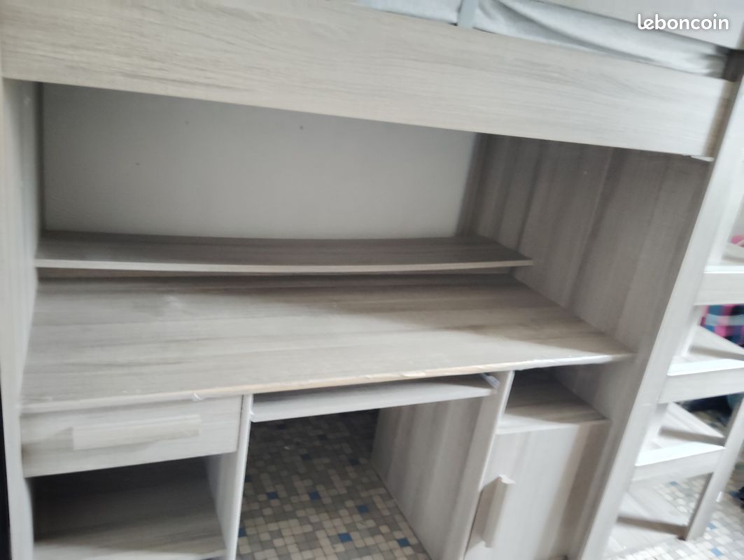 Lit mezzanine avec bureau et rangements – Matelas inclus (image 1)