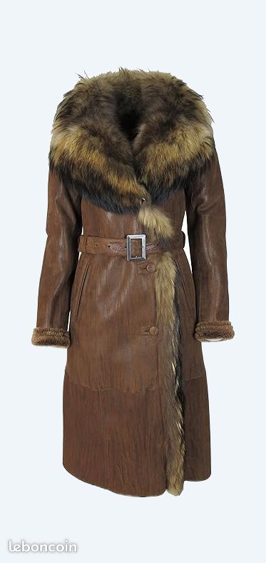 Manteau 7/8e Femme Cuir Peau lainée 100% Peau de Mouton retournée