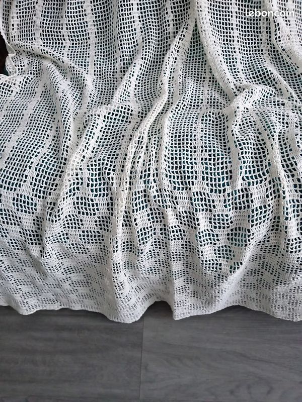 Rideau maille crochet fait main coton écru (image 4)