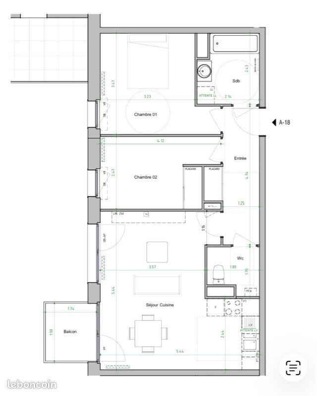 Appartement 3 pièces 60 m² · à Croix · 60 m² · 890 €/mois