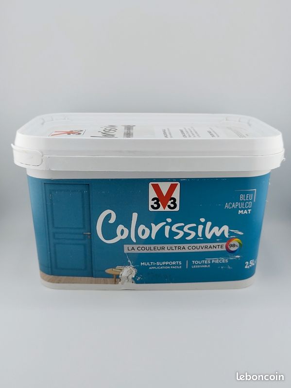 Peinture 3V3 COLORISSIM Multi-supports, couleur BLEU ACAPULCO MAT 2,5L (image 1)