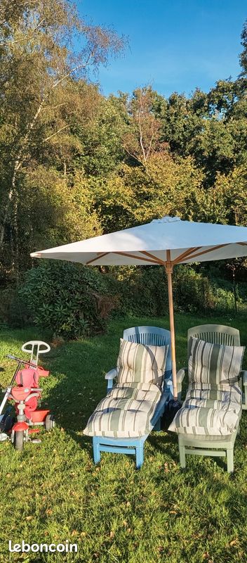Parasol carré XXL 100% COTON - Mât bois massif - 2,36m - Blanc (image 3)
