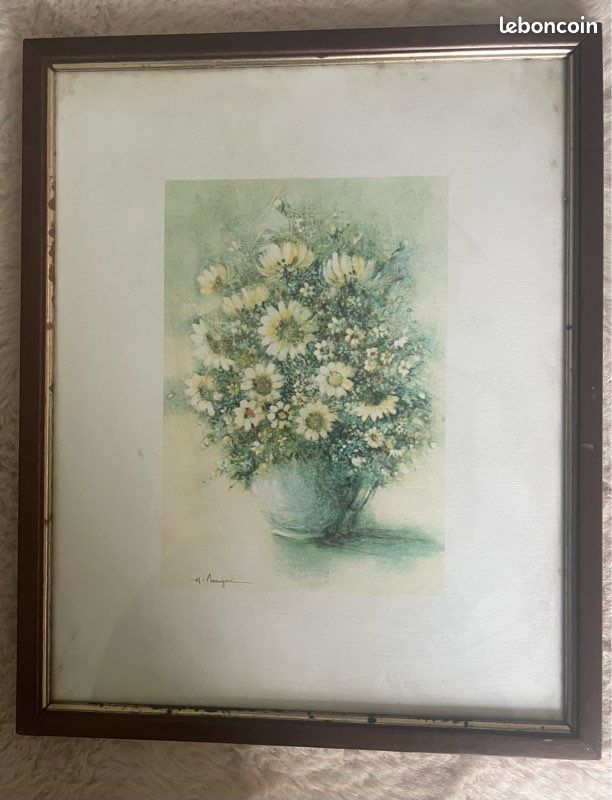 Reproduction encadrée bouquet de fleurs style vintage - 26,5 x 32,5 cm (image 1)