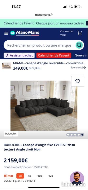 À vendre canapé bobochic comme neuf (image 1)