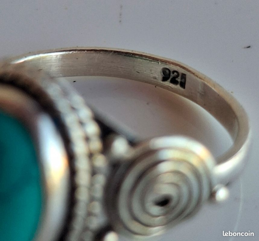 Bague vintage argent massif 925 avec pierre turquoise Motif spirale Shabby Chic Bohème (image 11)