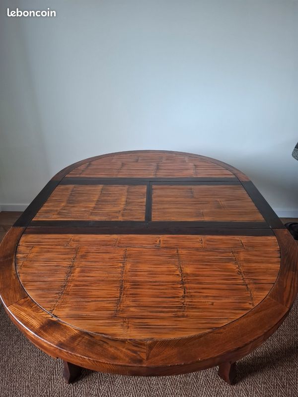 Table 4 ou 6 places avec rallonge en orme massif et bambou avec ses 4 chaises assortie très bon état (image 5)