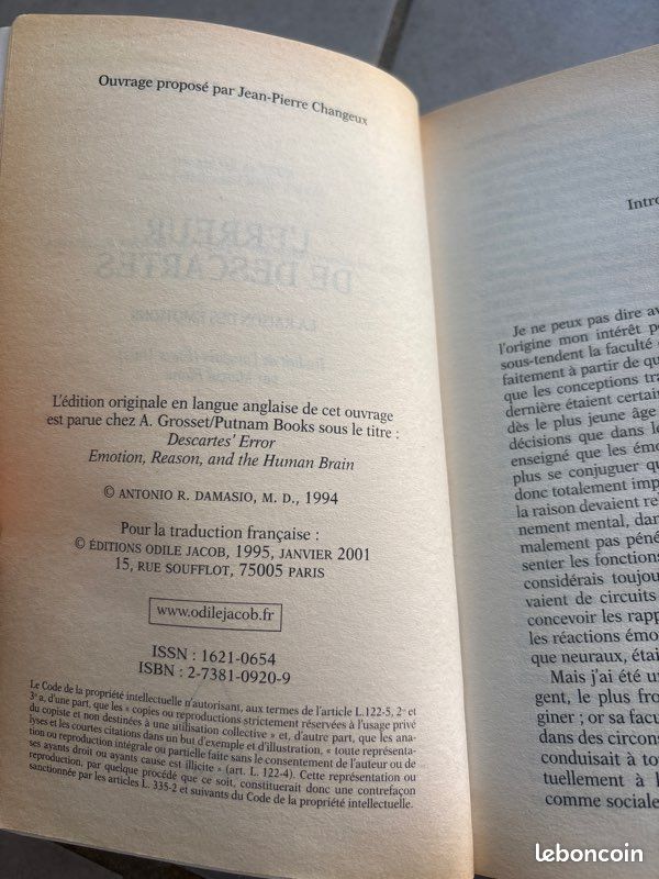 Antonio R DAMASIO « L’erreur de DESCARTES » (image 2)
