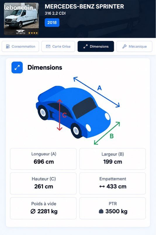 🌟 MERCEDES SPRINTER 2018 - 316 CDI 163 BVA 7G GRAND VOLUME L3H2 – EX CHRONOPOST - Reprise possible de votre véhicule (image 10)