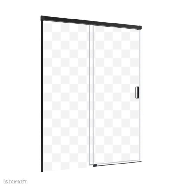 Paroi de douche coulissante neuve 2 panneaux vitrage transparent noir, longueur : 160cm (image 3)