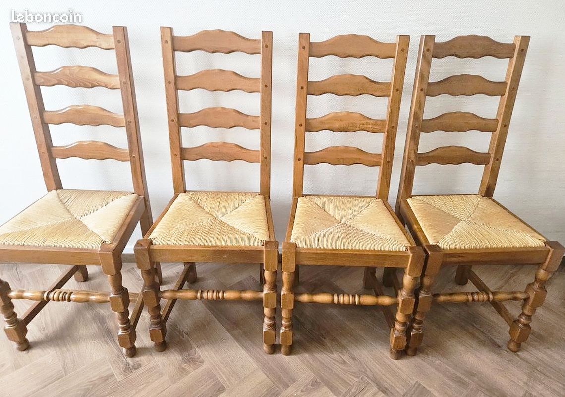 Lot de 6 Chaises Rustiques en Bois Massif Estampillées et Assise Paille Tressée Main Style Campagne Chic Provençal Traditionnel Idéal Cuisine et Salle à Manger Chaises d'Artisan Ébéniste Qualité (image 5)