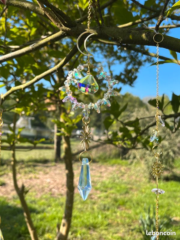 Lot De 2 Attrape-soleil En Cristal K9 – 28 Cm, Doré Et Argent, Effet Arc-en-ciel, Pour Fenêtre, Jardin, Méditation
