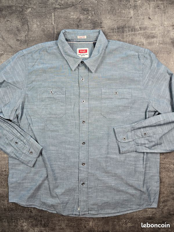 Chemise Wrangler homme en jean léger gris taille XXL – manches longues, denim vintage, western, casual, grande taille, workwear 309 (image 2)