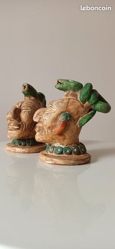 Duo de statuettes style Précolombien / Inca - Têtes à serpents (image 12)