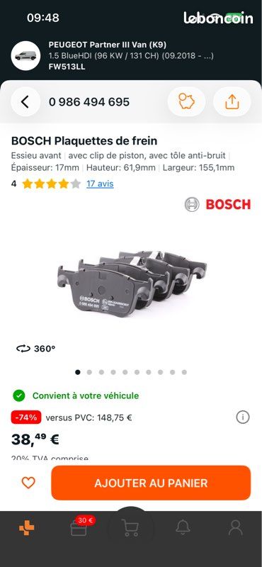 Plaquettes frein avant Partner / Berlingo 3 (image 3)