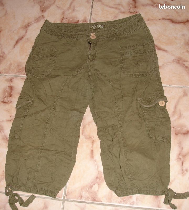 Pantacourt femme vert kaki neuf 38 nim Vêtements