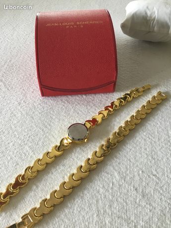 Bracelet Femme Jean-Louis Scherrer - Grandes Mailles Argentées Avec Strass - Occasion