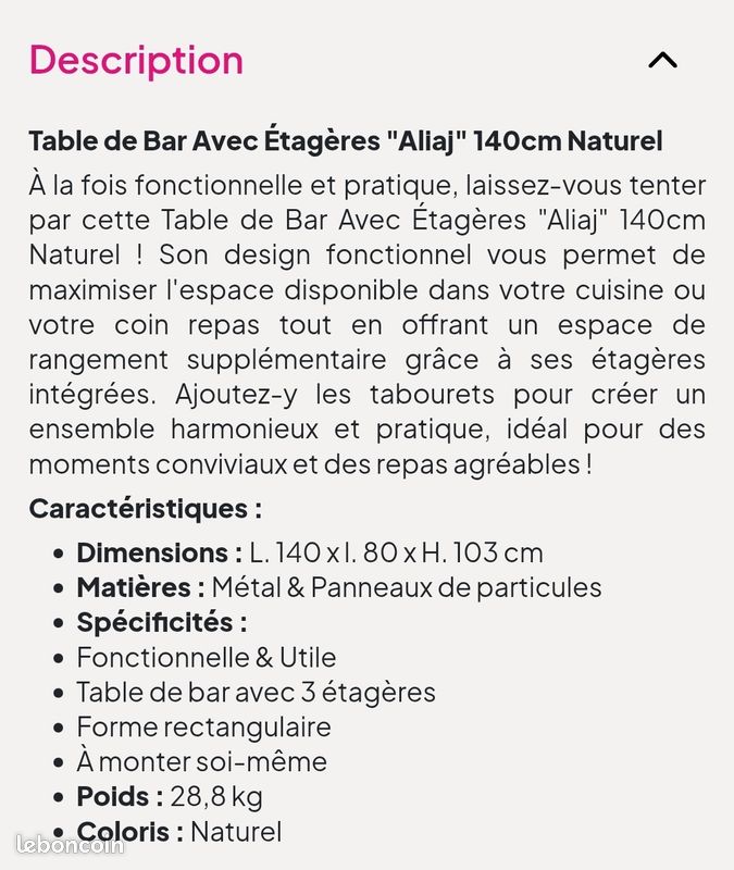 Table bar avec trois étagères (image 4)