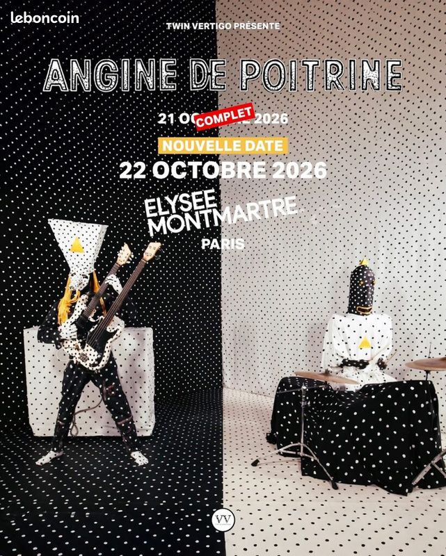 Concert Angine de Poitrine à l'Elysee Montmartre Paris - 2 places (image 1)