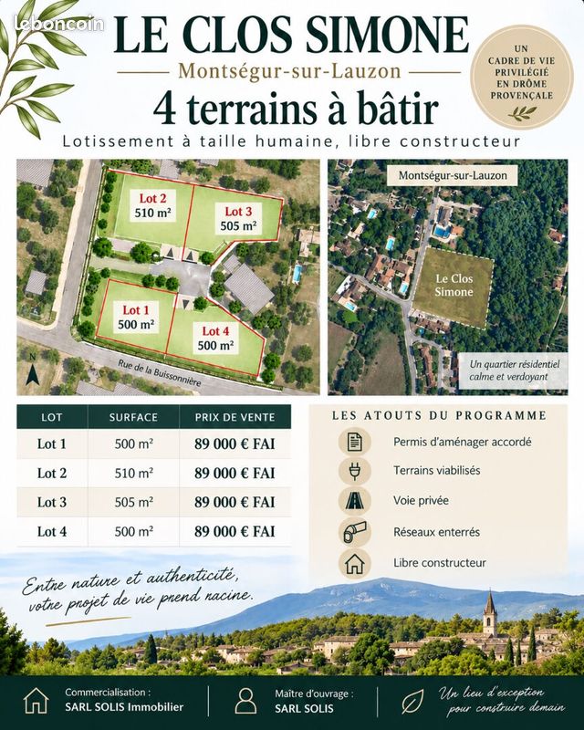 Terrain 500 m² · à Montségur-sur-Lauzon · 500 m² · 89 000 €