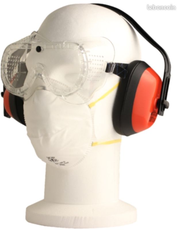 Casque ANTIBRUIT 27.6 dB SNR, lunettes et masque-kit de protection NEUF Emballé FFP1 NR D (image 3)