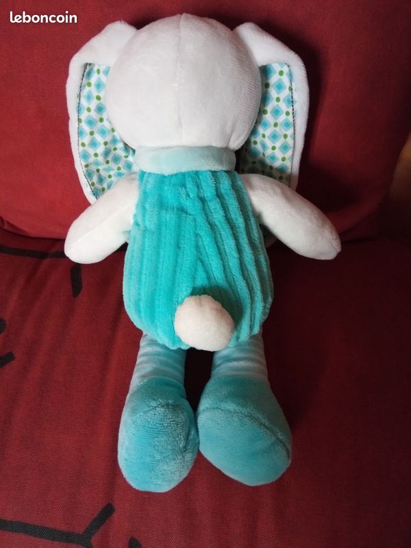 Doudou peluche lapin bleu hiboux mots d'enfants (image 2)