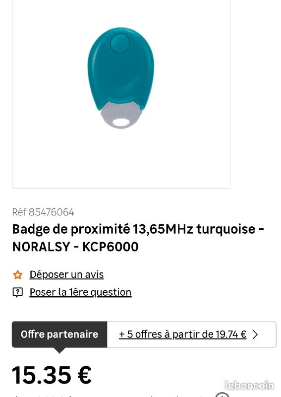 Badge de proximité 13,65MHz vert - NORALSY (image 1)