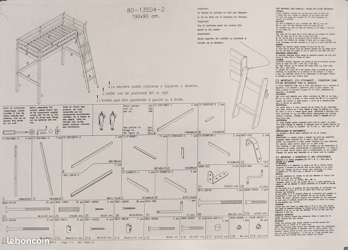 Lit mezzanine BLOOM 190x90 cm + bureau intégré – Blanc – Bon État (image 4)