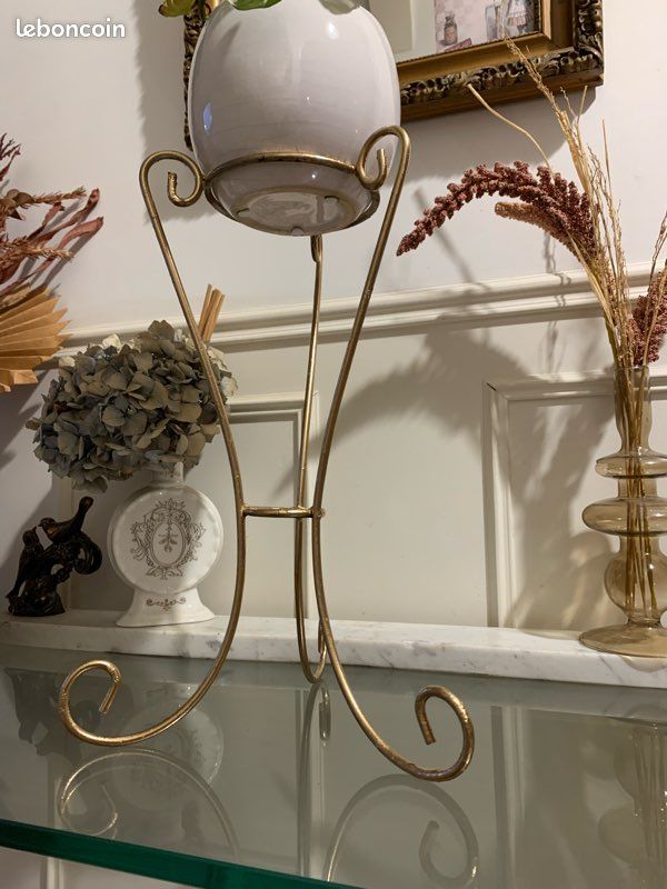 Vintage/ancien- support pot de fleurs 🌷 fer 😍 doré 🥰 art déco vintage fermette (image 2)