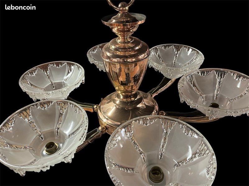 Lustre art déco en cuivre verrerie Ezan (image 4)
