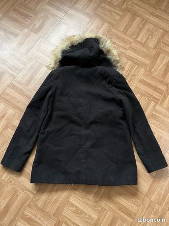 Manteau Vintage IT HIPPIE Noir Taille 38 - Col En Fourrure, Laine, Occasion Très Bon état