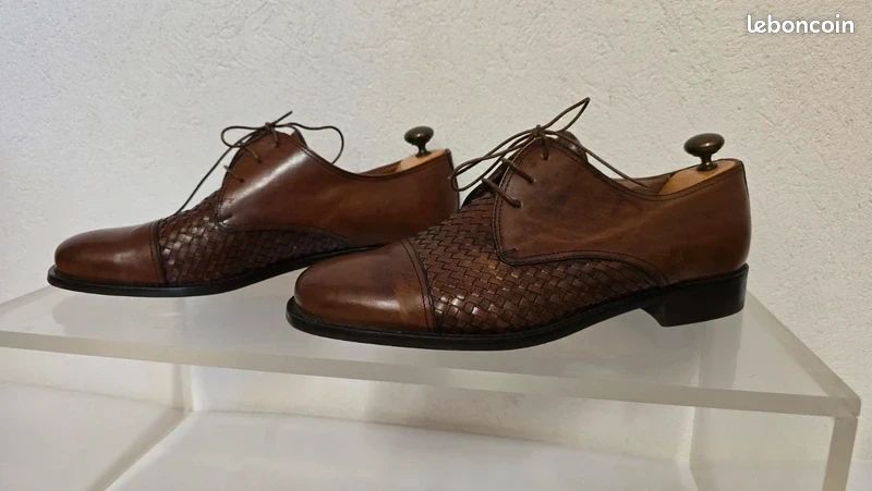 Salamandre France vintage richelieu derbies derby oxford mocassins en cuir tressé marron 43 /44 (image 4)