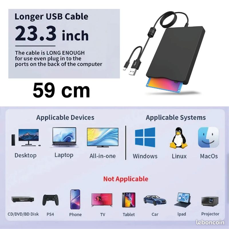Lecteur Disquette Lecteur De Disquette USB Externe 3,5 1,44 Mo - Plug And Play - Compatible Windows 98 à 8 - Avec Étui