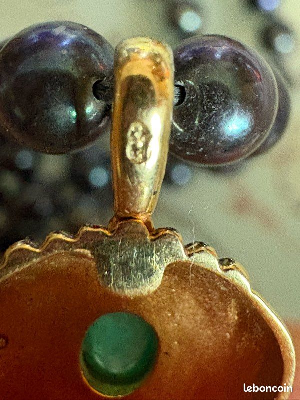 Collier de perles noires de culture & pendentif Éléphant en or 18 carats (750)FAIRE OFFRE (image 7)