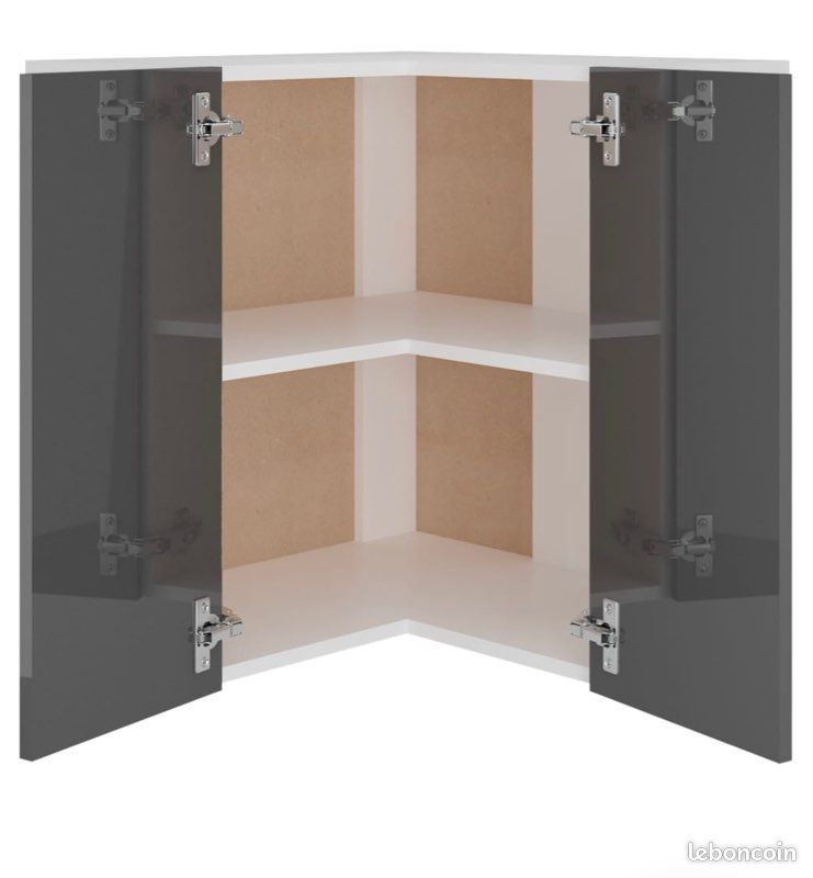 Armoire d'angle suspendue Gris brillant 57x57x60 cm Aggloméré (image 5)