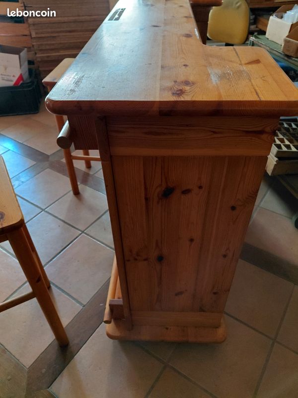 Bar et 2 tabouets hauts en pin (image 4)