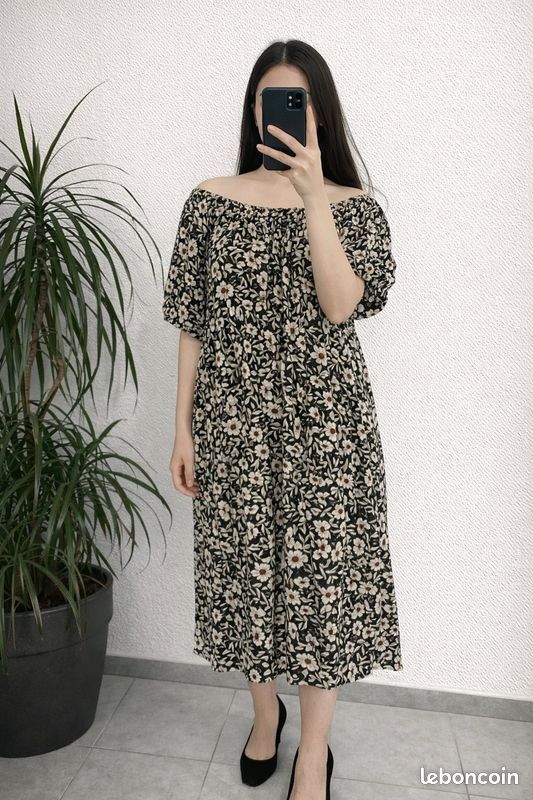 Robe Longue Caftan En Chambray Rose - Taille 48, Neuf Sans étiquette