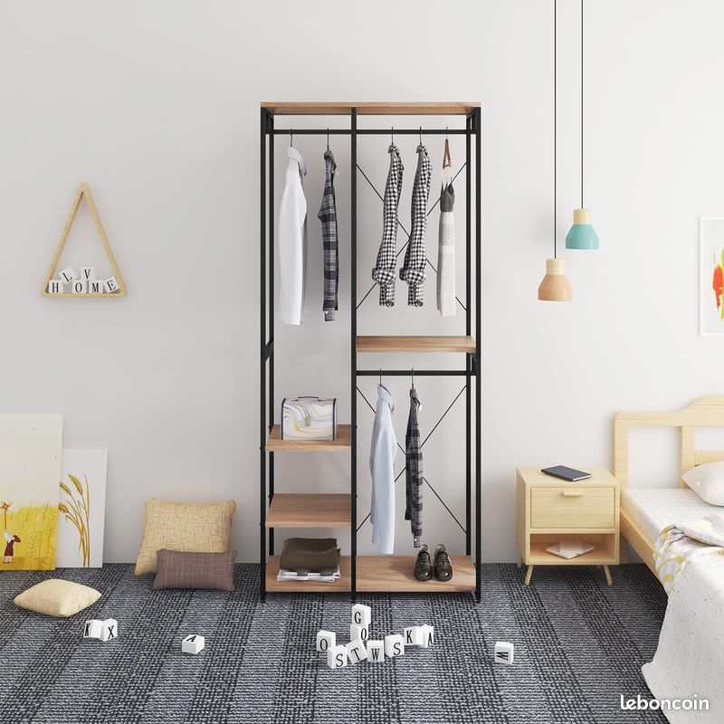 Penderie Bois + Acier Dressing Chambre Rangement Etageres (image 4)