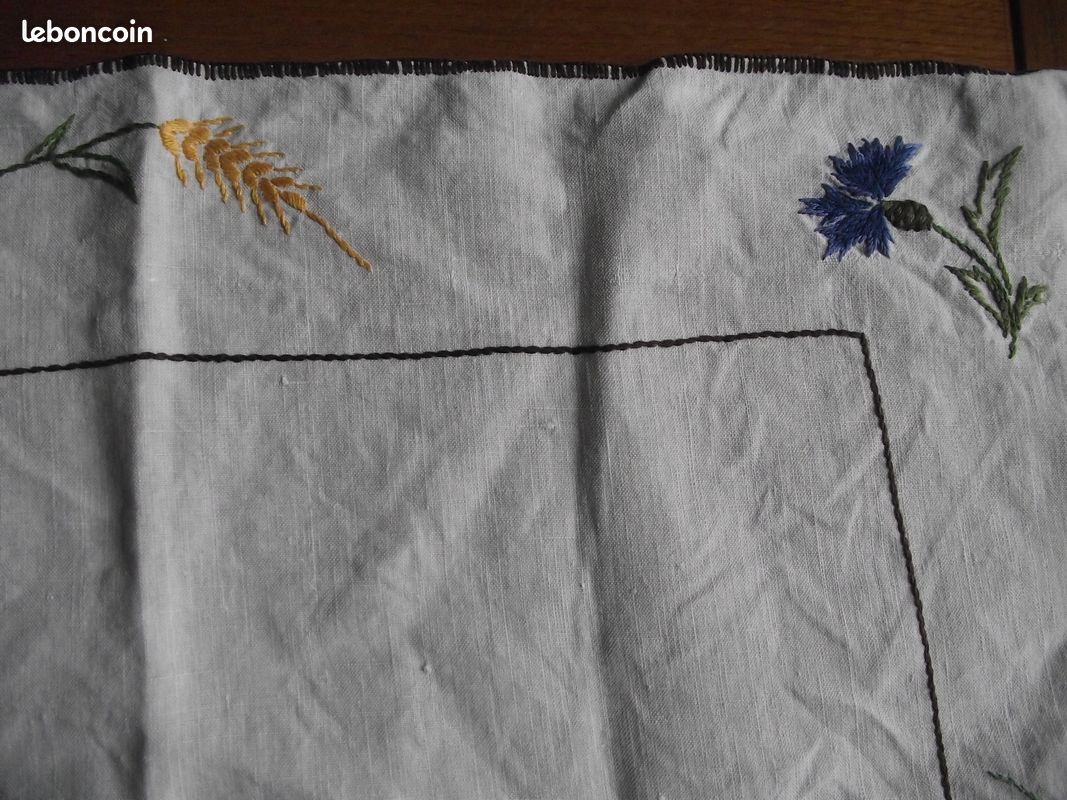 Napperon Ancien Abécédaire En Coton Beige – Linge De Maison Brodé Vintage